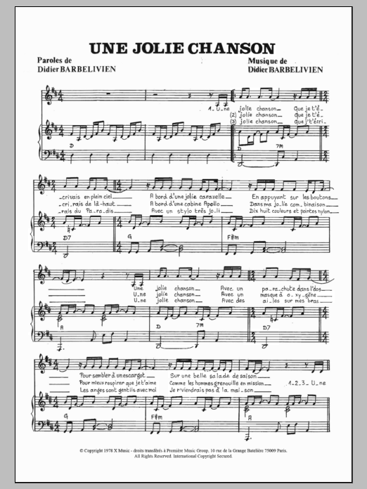 Didier Barbelivien Une Jolie Chanson sheet music notes and chords arranged for Piano & Vocal
