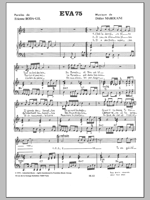 Didier Marouani Eva 75 sheet music notes and chords arranged for Piano & Vocal