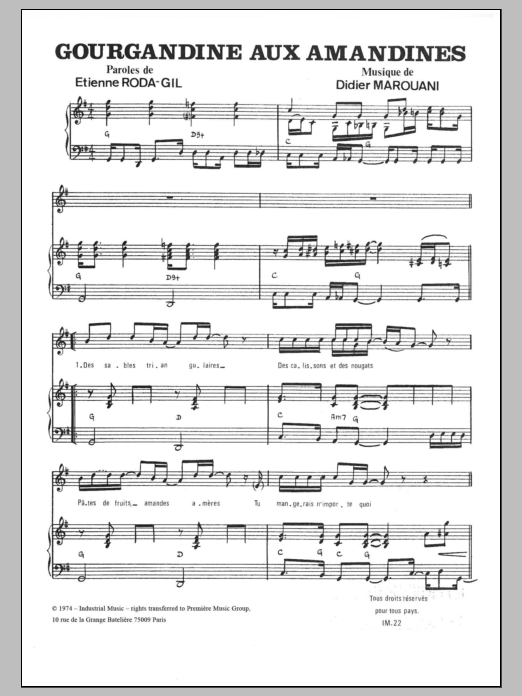 Didier Marouani Gourgandine Aux Amandines sheet music notes and chords arranged for Piano & Vocal
