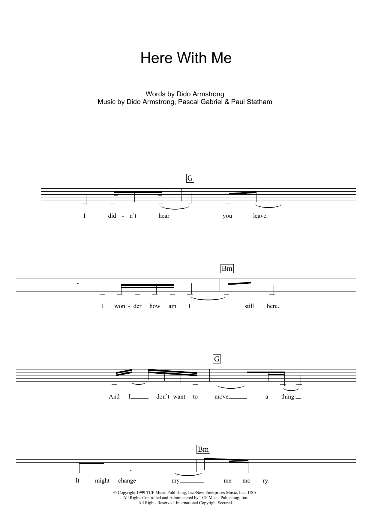 Dido Here With Me (Theme from Roswell) sheet music notes and chords arranged for Lead Sheet / Fake Book