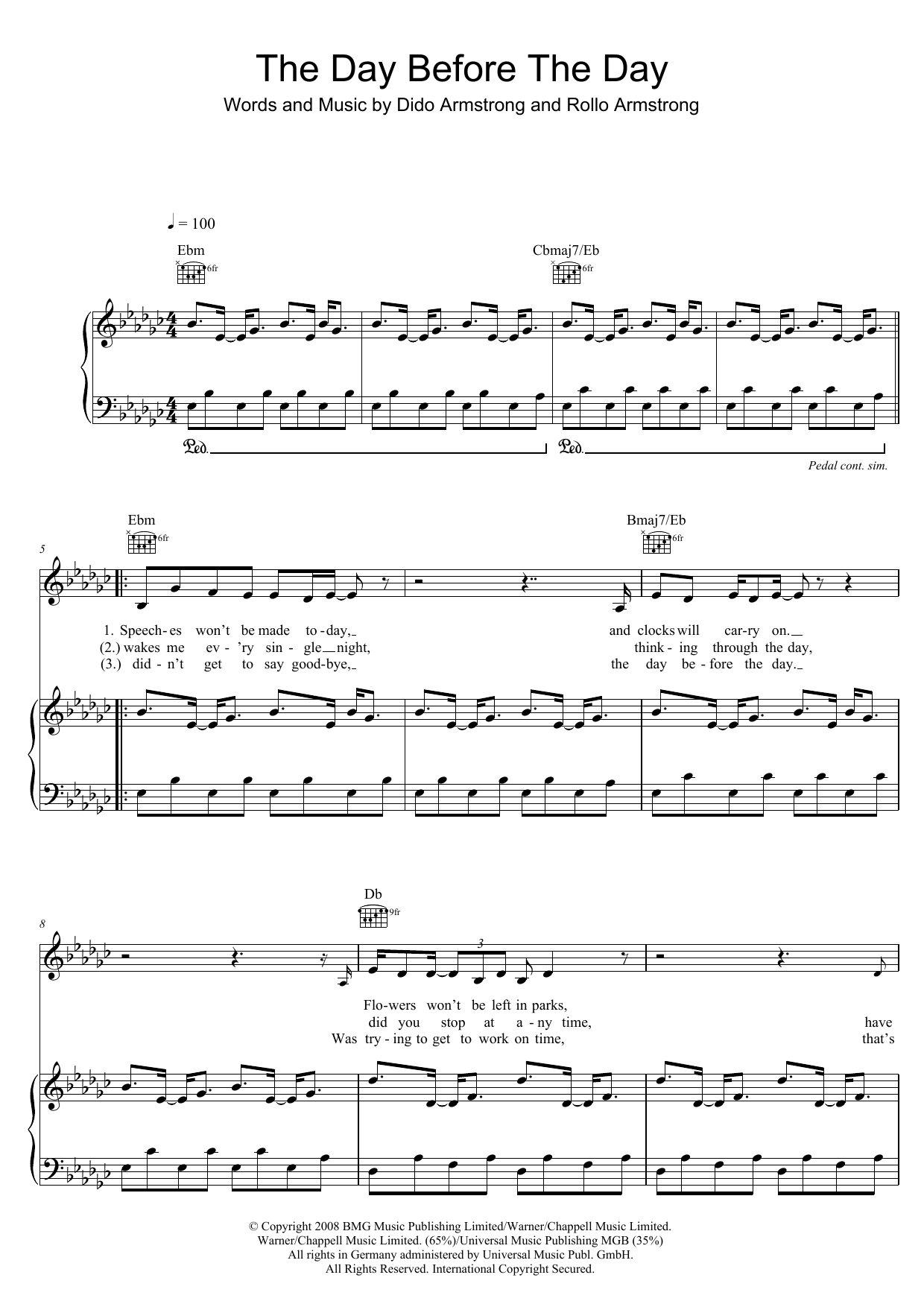 Dido The Day Before The Day sheet music notes and chords arranged for Piano, Vocal & Guitar Chords (Right-Hand Melody)