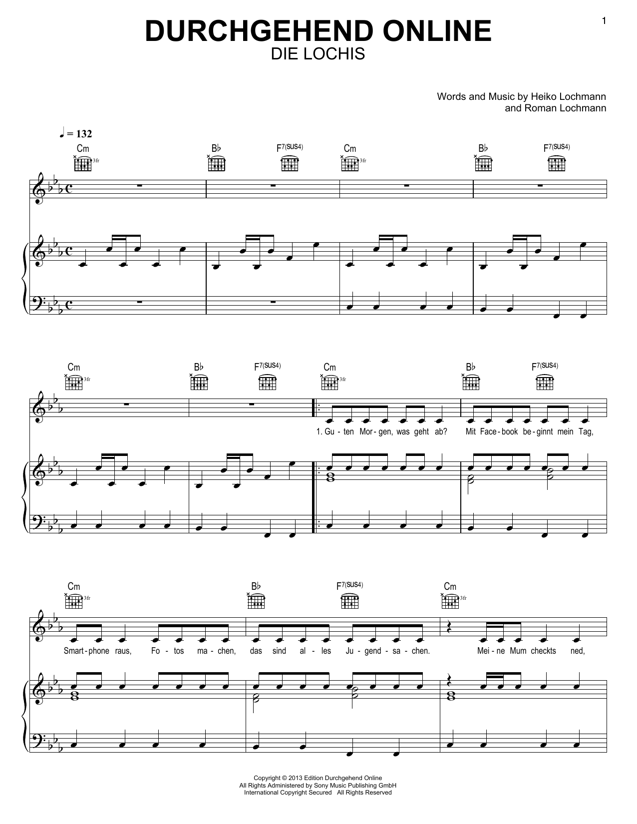Die Lochis Durchgehend Online sheet music notes and chords arranged for Piano, Vocal & Guitar Chords (Right-Hand Melody)