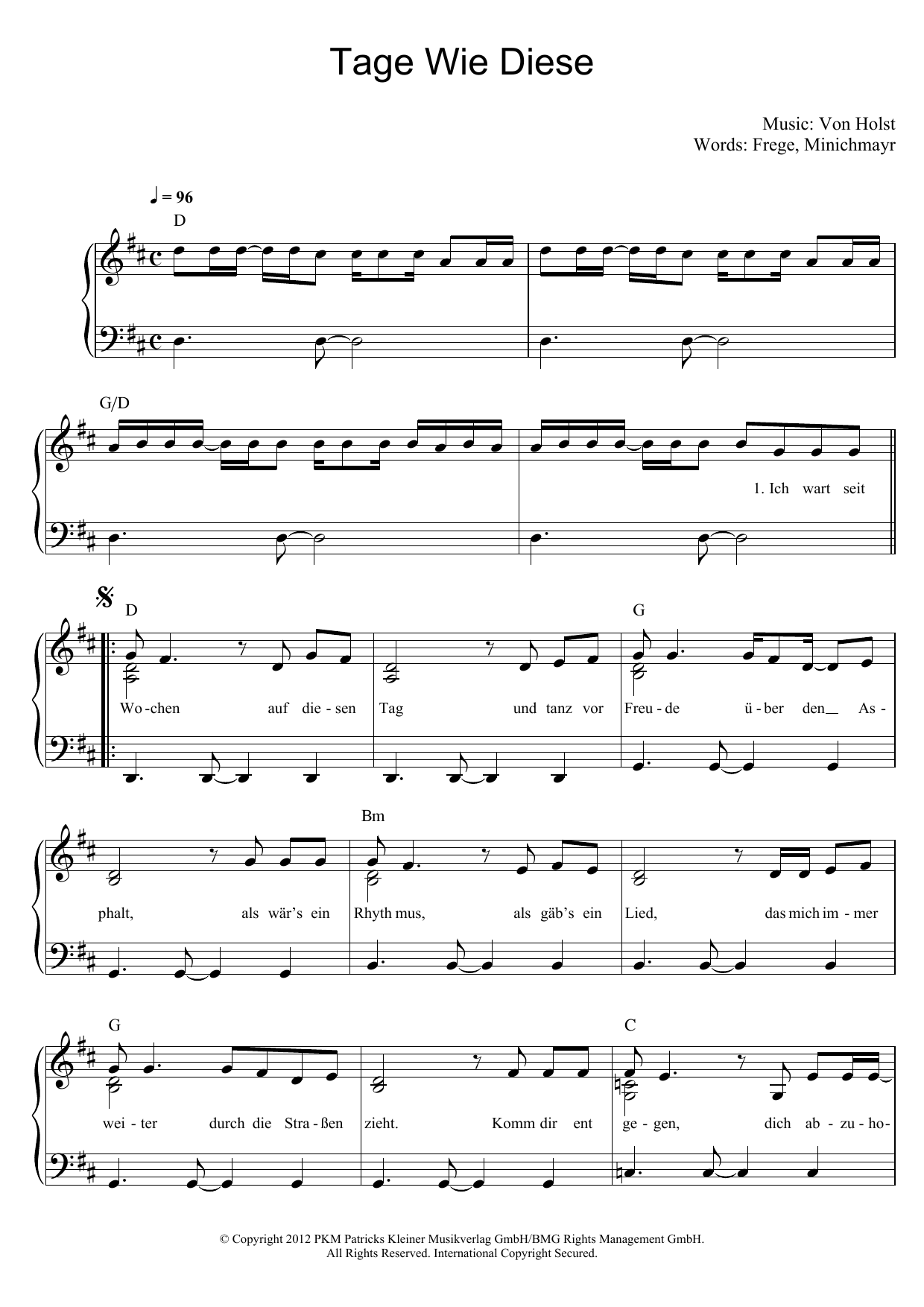Die Toten Hosen Tage Wie Diese sheet music notes and chords arranged for Piano & Vocal