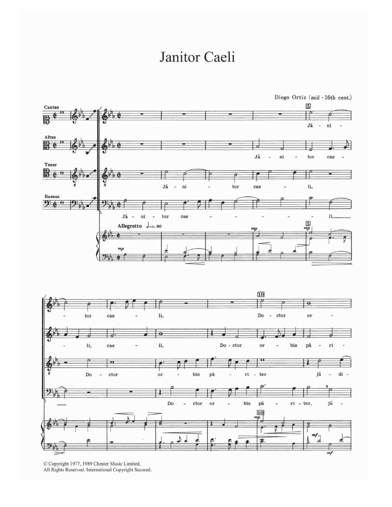 Diego Ortiz Janitor Caeli sheet music notes and chords arranged for Piano, Vocal & Guitar Chords