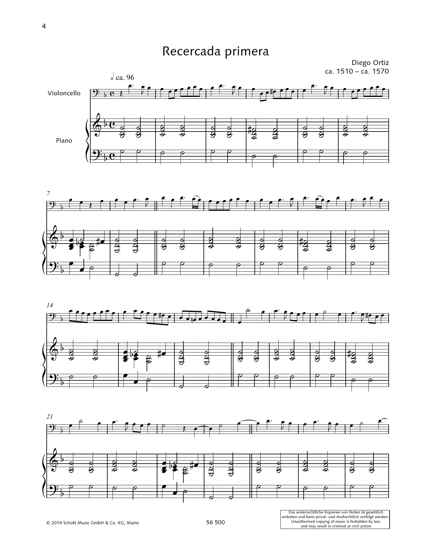 Diego Ortiz Recercada primera sheet music notes and chords arranged for String Solo