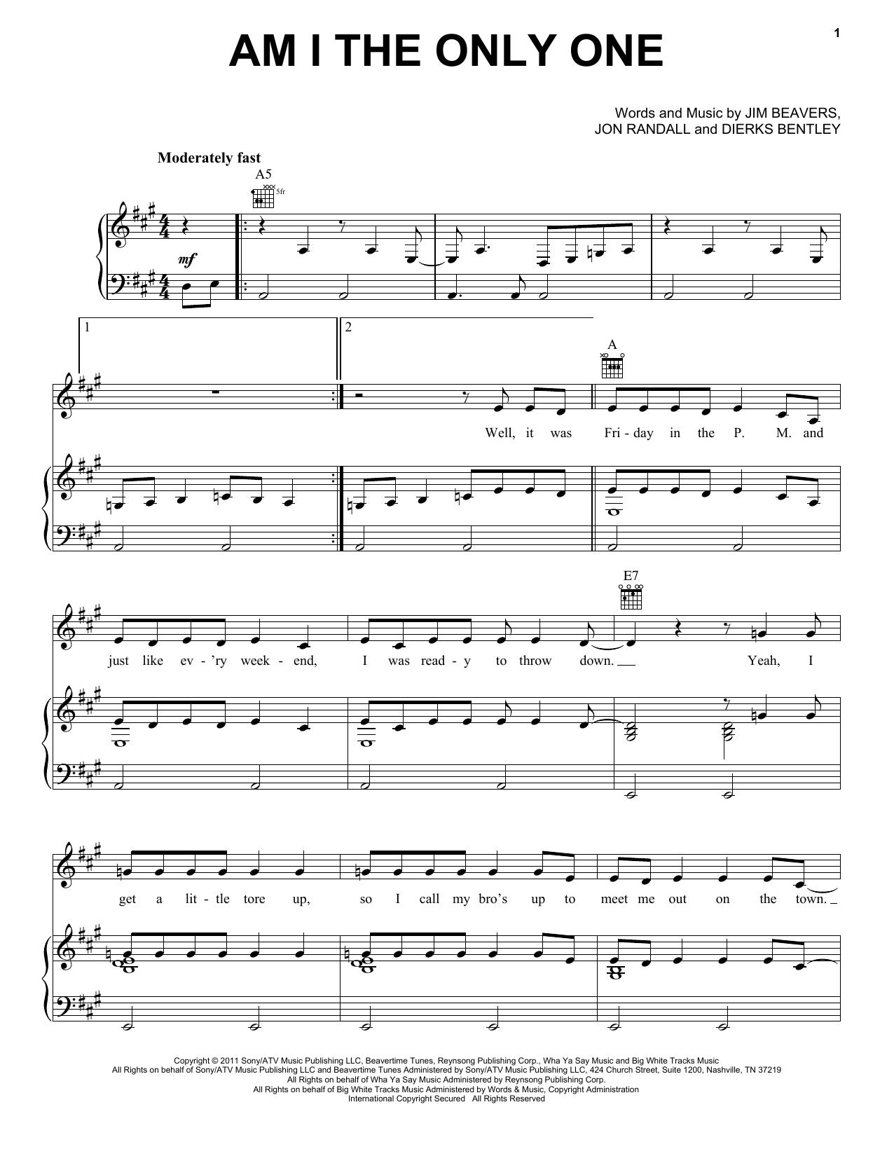 Dierks Bentley Am I The Only One sheet music notes and chords arranged for Piano, Vocal & Guitar Chords (Right-Hand Melody)