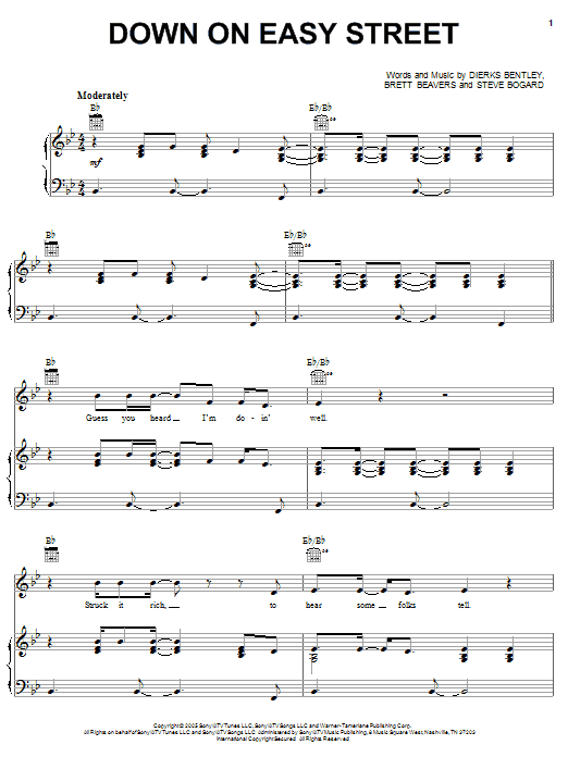 Dierks Bentley Down On Easy Street sheet music notes and chords arranged for Piano, Vocal & Guitar Chords (Right-Hand Melody)