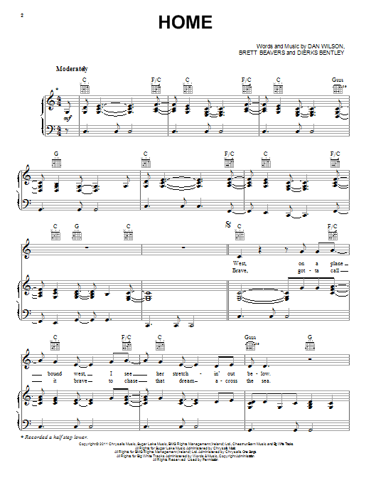 Dierks Bentley Home sheet music notes and chords arranged for Piano, Vocal & Guitar Chords (Right-Hand Melody)