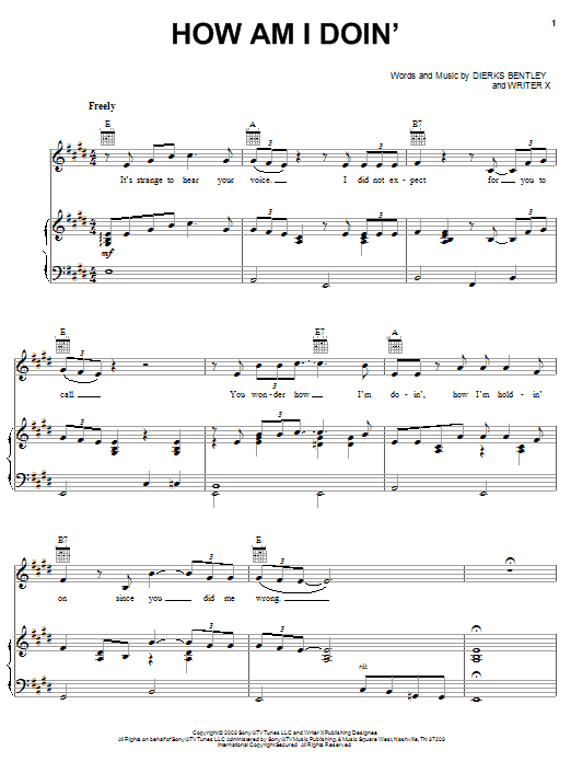 Dierks Bentley How Am I Doin' sheet music notes and chords arranged for Piano, Vocal & Guitar Chords (Right-Hand Melody)
