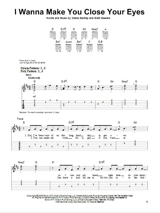 Dierks Bentley I Wanna Make You Close Your Eyes sheet music notes and chords arranged for Piano, Vocal & Guitar Chords (Right-Hand Melody)