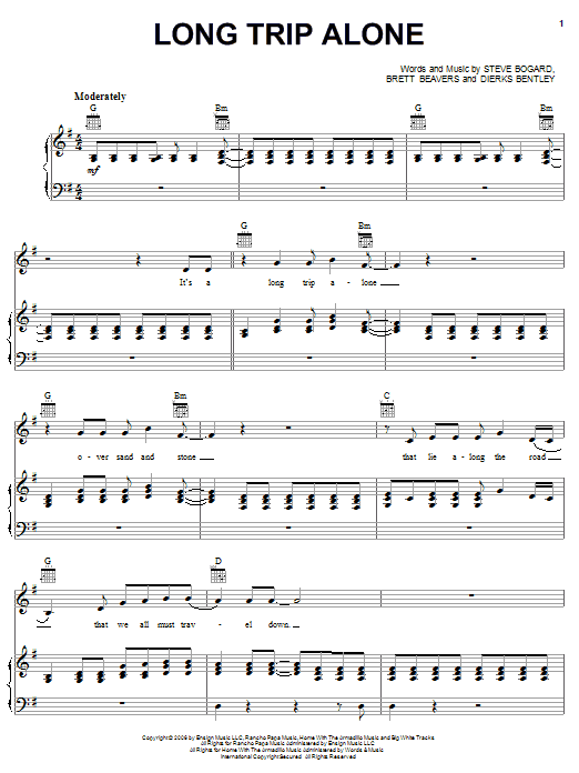 Dierks Bentley Long Trip Alone sheet music notes and chords arranged for Piano, Vocal & Guitar Chords (Right-Hand Melody)