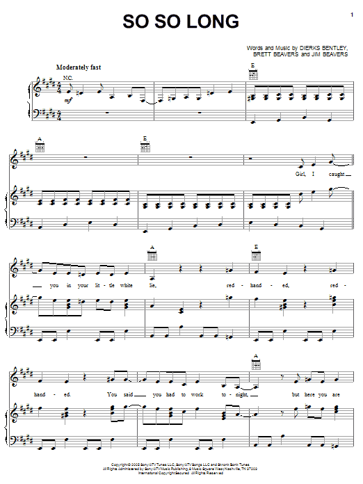 Dierks Bentley So So Long sheet music notes and chords arranged for Piano, Vocal & Guitar Chords (Right-Hand Melody)