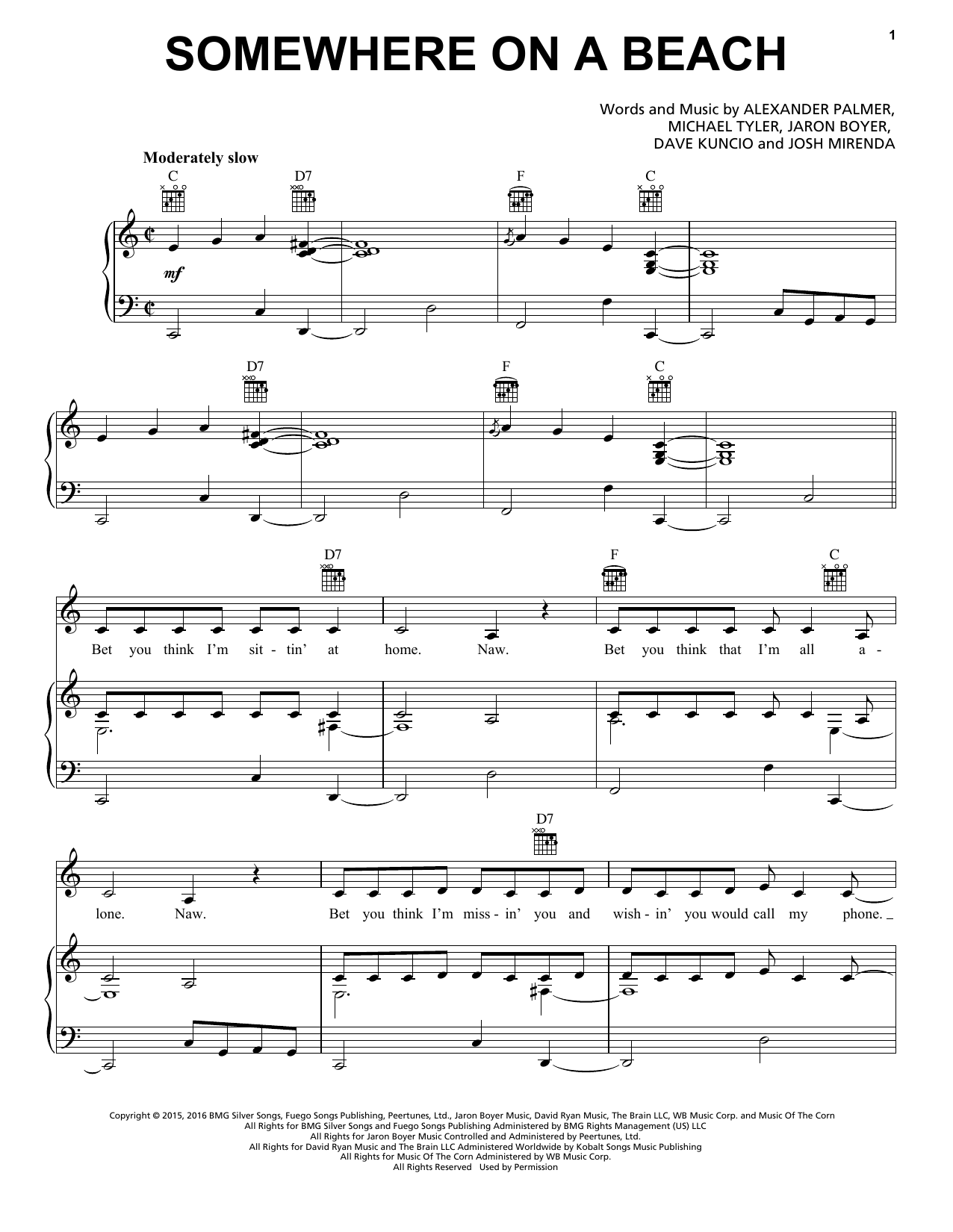 Dierks Bentley Somewhere On A Beach sheet music notes and chords arranged for Easy Piano