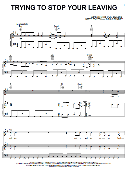 Dierks Bentley Trying To Stop Your Leaving sheet music notes and chords arranged for Piano, Vocal & Guitar Chords (Right-Hand Melody)