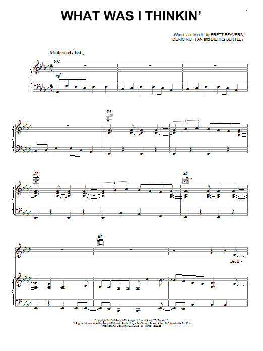 Dierks Bentley What Was I Thinkin' sheet music notes and chords arranged for Piano, Vocal & Guitar Chords (Right-Hand Melody)