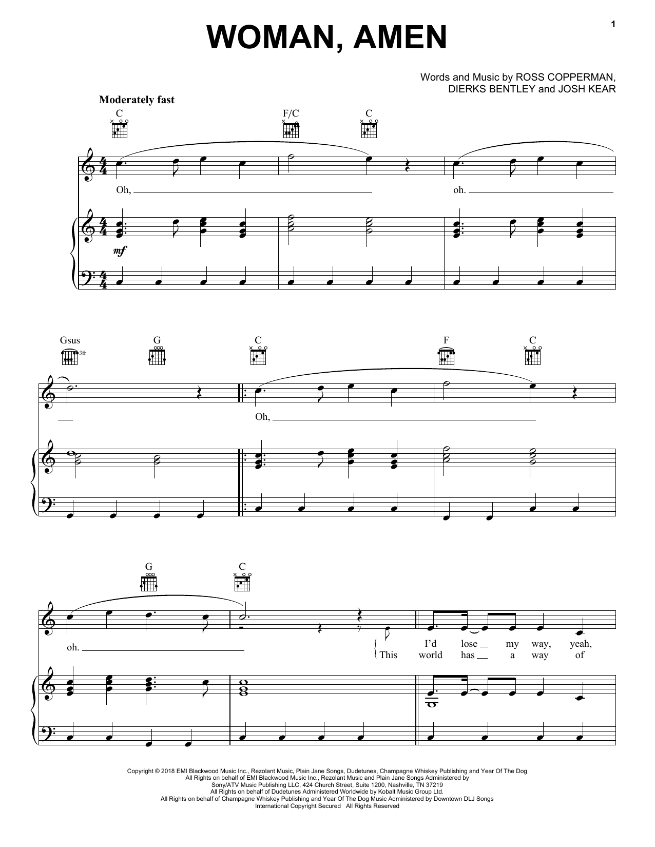 Dierks Bentley Woman, Amen sheet music notes and chords arranged for Piano, Vocal & Guitar Chords (Right-Hand Melody)