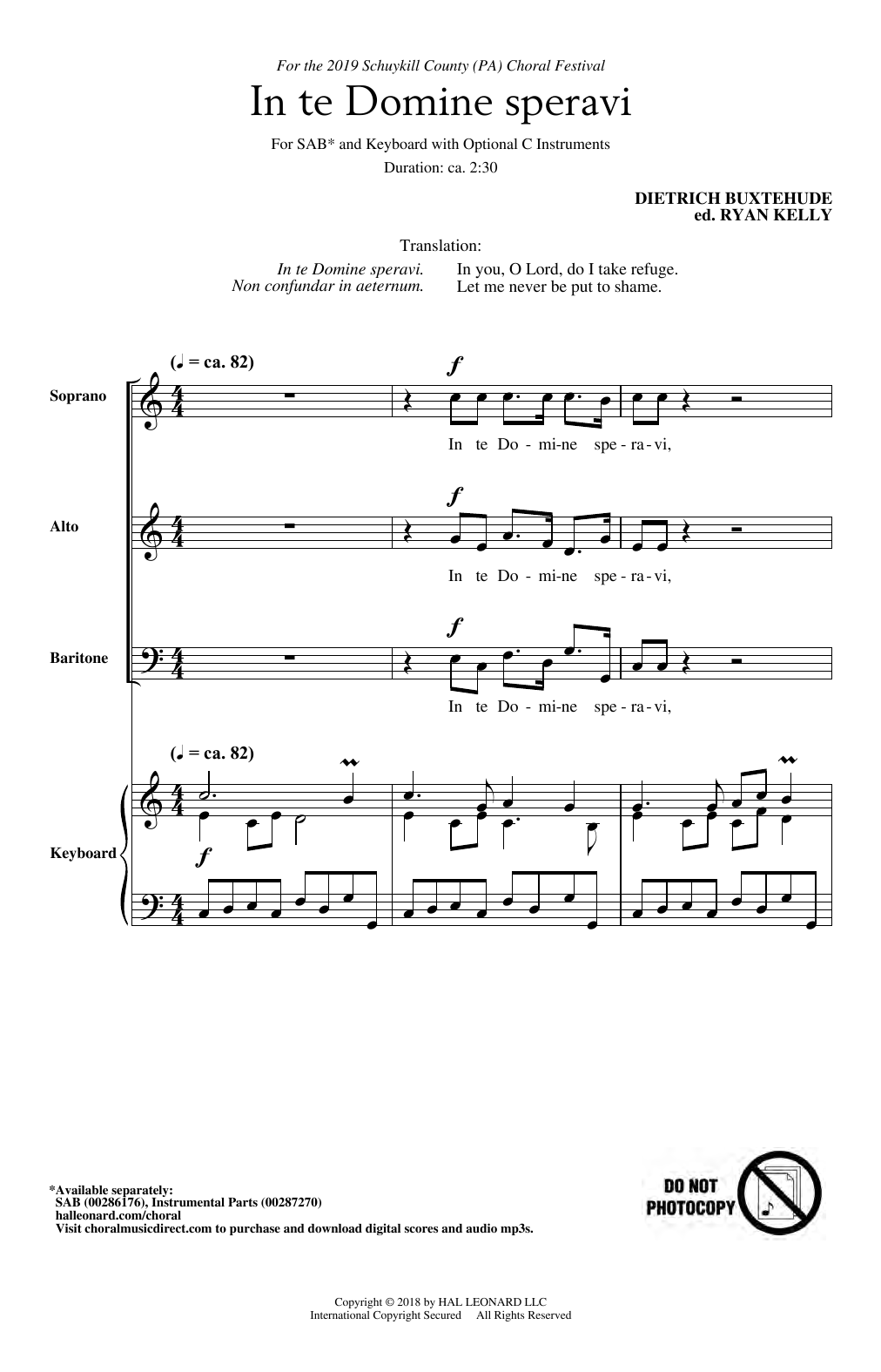 Dietrich Buxtehude In Te Domine Speravi (ed. Ryan Kelly) sheet music notes and chords arranged for SAB Choir