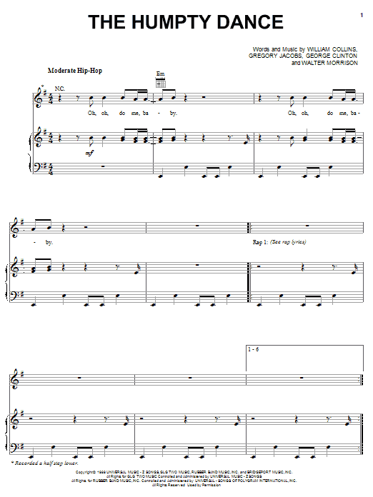 Digital Underground The Humpty Dance sheet music notes and chords arranged for Piano, Vocal & Guitar Chords (Right-Hand Melody)