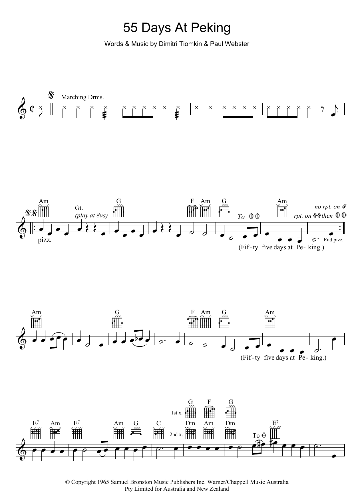 Dimitri Tiomkin 55 Days At Peking sheet music notes and chords arranged for Lead Sheet / Fake Book