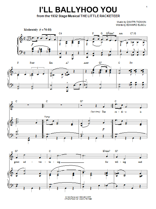 Dimitri Tiomkin I'll Ballyhoo You sheet music notes and chords arranged for Piano, Vocal & Guitar Chords (Right-Hand Melody)