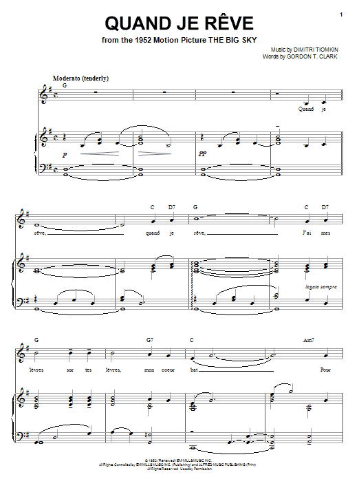 Dimitri Tiomkin Quand Je Reve sheet music notes and chords arranged for Piano, Vocal & Guitar Chords (Right-Hand Melody)