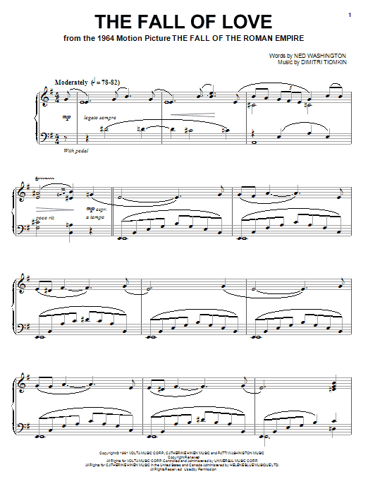 Dimitri Tiomkin The Fall Of Love sheet music notes and chords arranged for Piano Solo