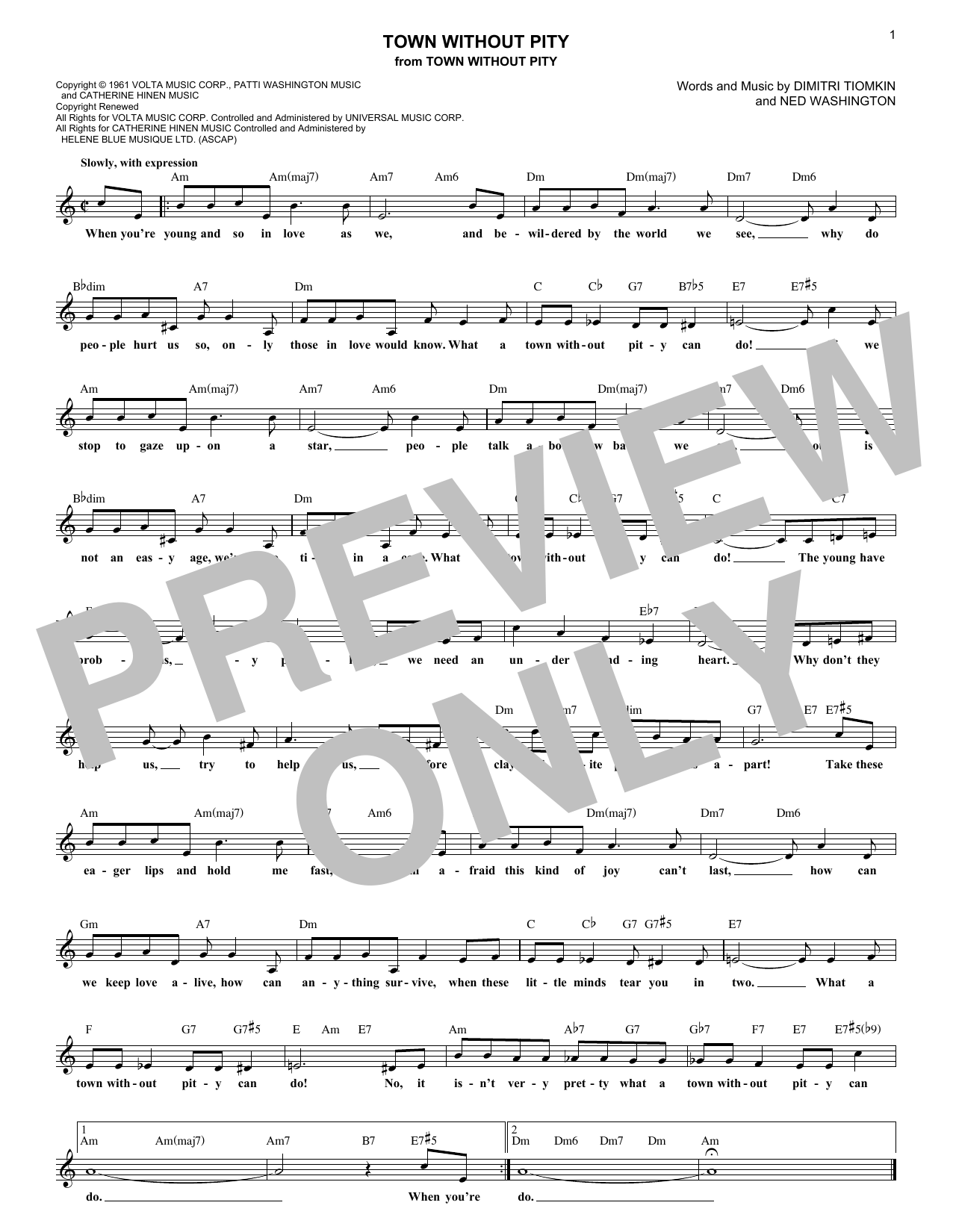 Dimitri Tiomkin Town Without Pity sheet music notes and chords arranged for Lead Sheet / Fake Book