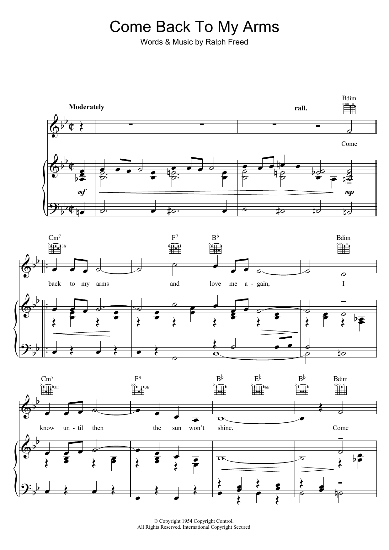 Dinah Shore Come Back To My Arms sheet music notes and chords arranged for Piano, Vocal & Guitar Chords