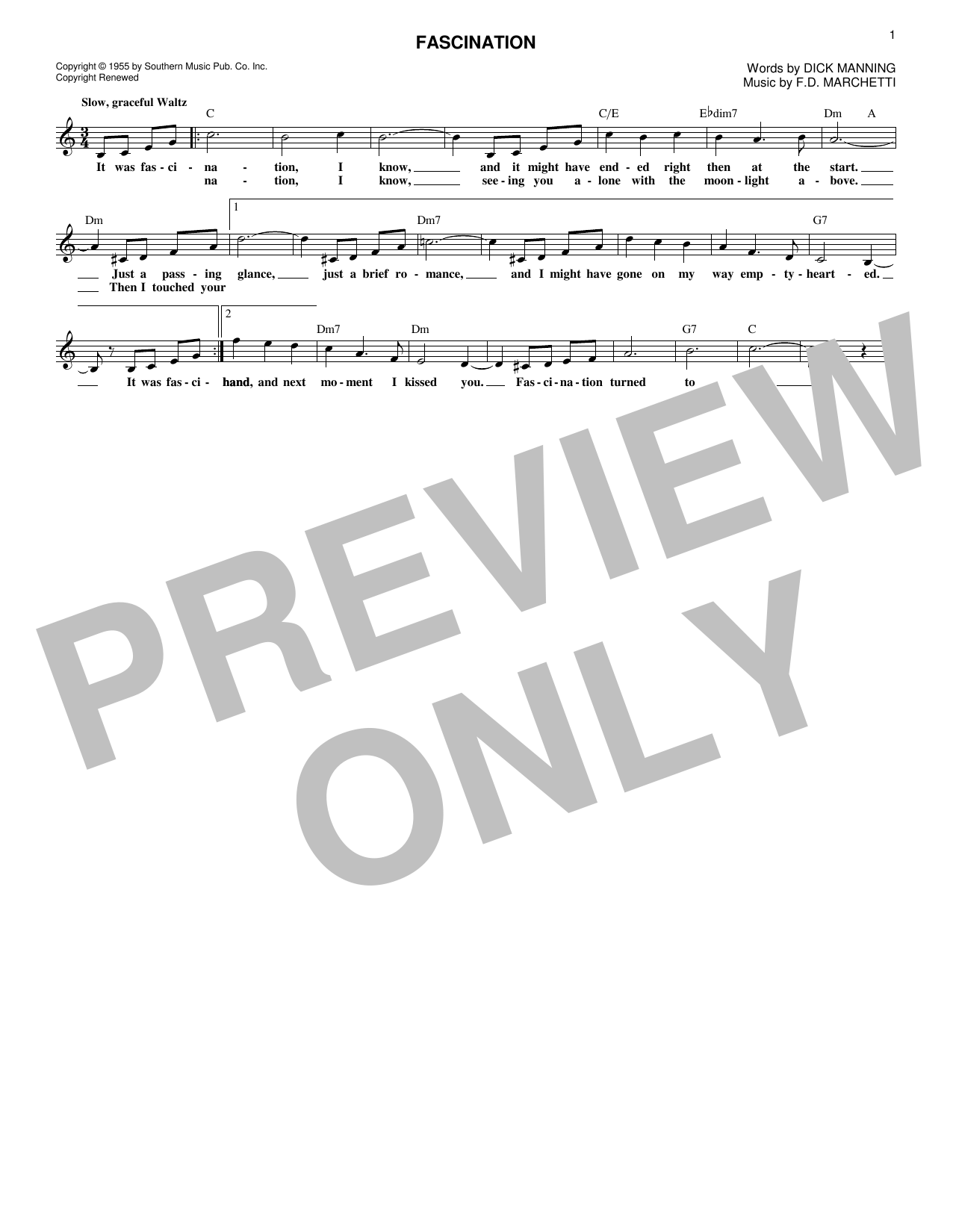 Dinah Shore Fascination sheet music notes and chords arranged for Lead Sheet / Fake Book