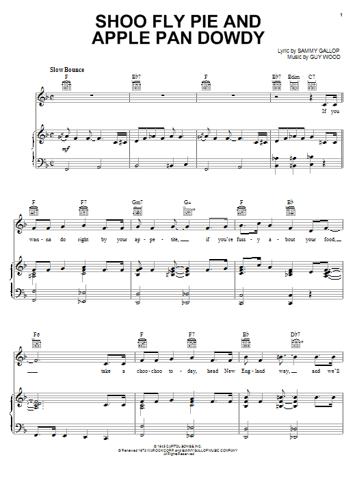 Dinah Shore Shoo Fly Pie And Apple Pan Dowdy sheet music notes and chords arranged for Piano, Vocal & Guitar Chords (Right-Hand Melody)