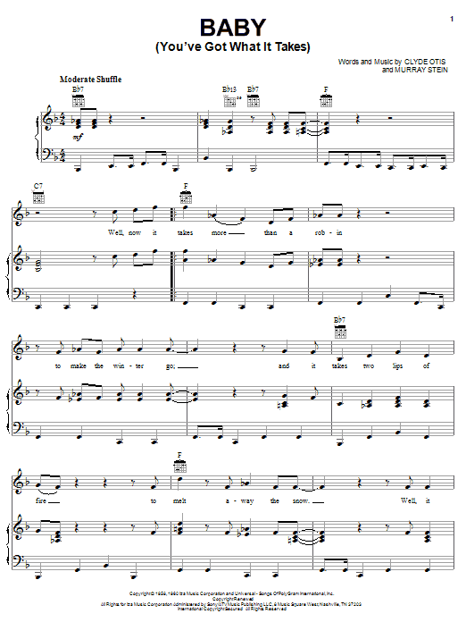 Dinah Washington Baby (You've Got What It Takes) sheet music notes and chords arranged for Piano, Vocal & Guitar Chords (Right-Hand Melody)