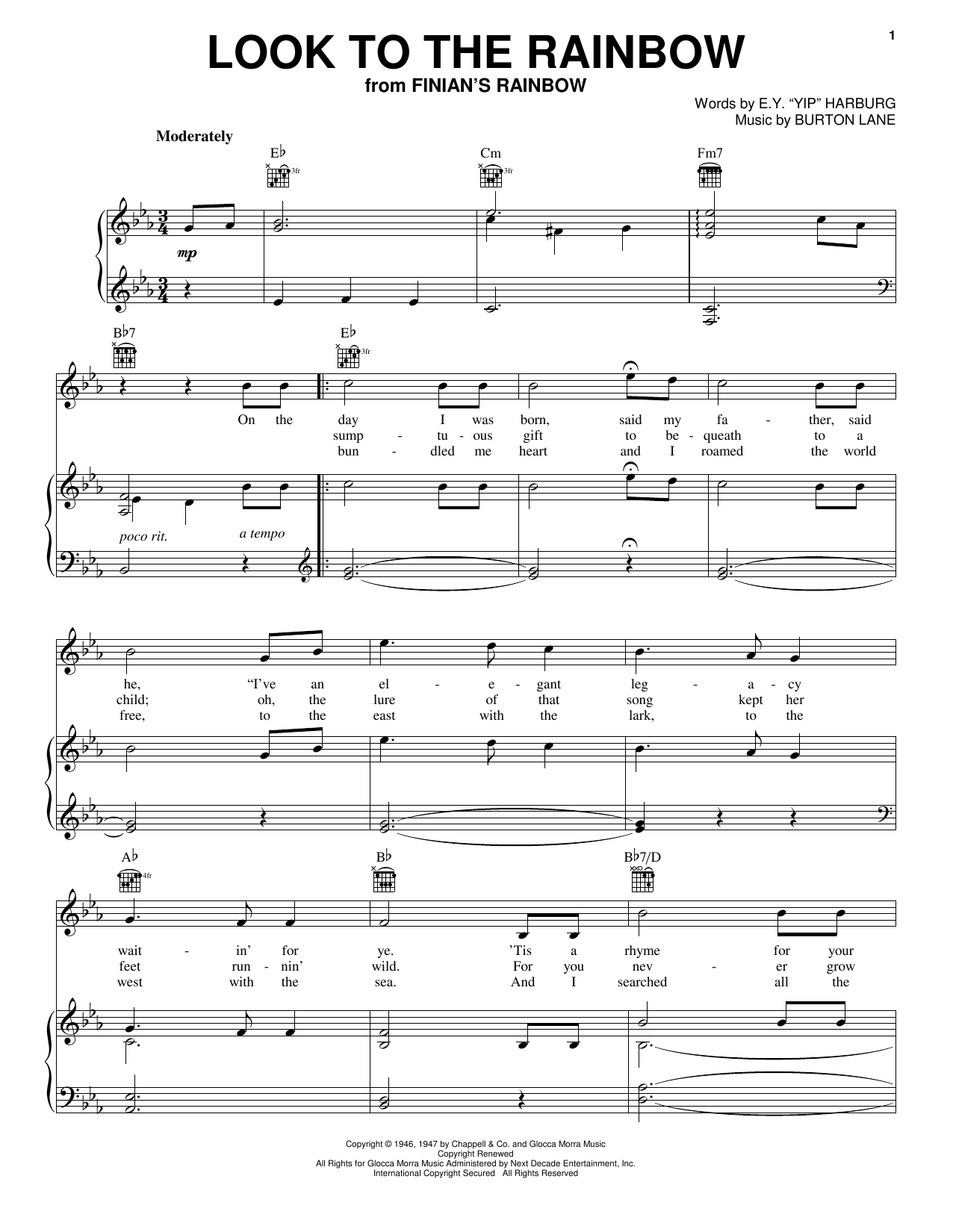 Dinah Washington Look To The Rainbow sheet music notes and chords arranged for Piano, Vocal & Guitar Chords (Right-Hand Melody)