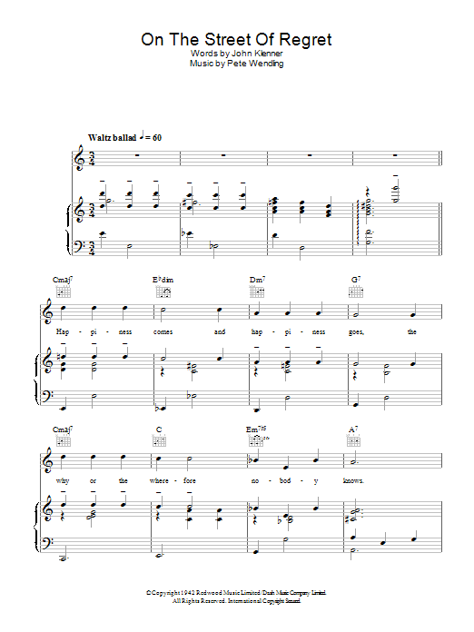 Dinah Washington On The Street Of Regret sheet music notes and chords arranged for Piano, Vocal & Guitar Chords