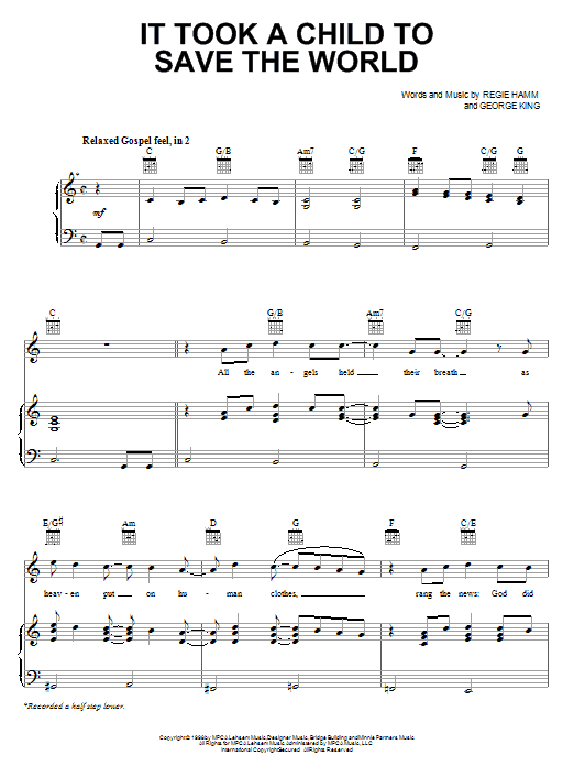 Dino It Took A Child To Save The World sheet music notes and chords arranged for Piano, Vocal & Guitar Chords (Right-Hand Melody)