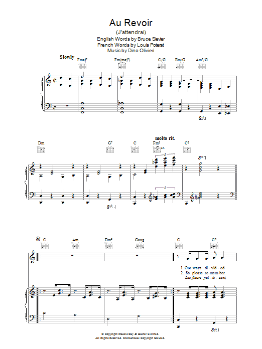 Dino Oliveri Au Revoir sheet music notes and chords arranged for Piano, Vocal & Guitar Chords