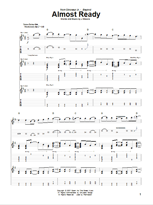 Dinosaur Jr. Almost Ready sheet music notes and chords arranged for Guitar Tab