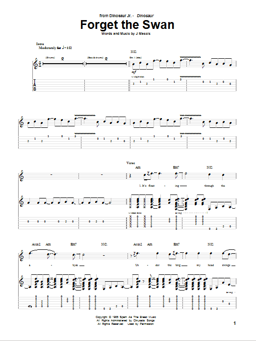 Dinosaur Jr. Forget The Swan sheet music notes and chords arranged for Guitar Tab