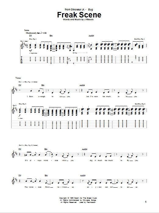 Dinosaur Jr. Freak Scene sheet music notes and chords arranged for Guitar Lead Sheet