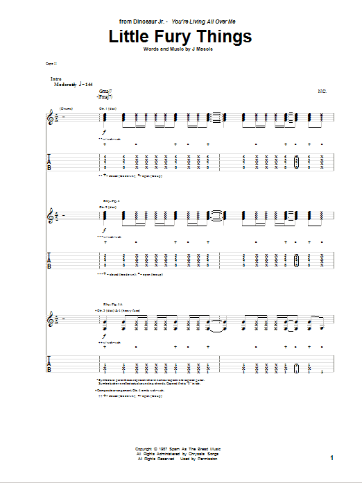 Dinosaur Jr. Little Fury Things sheet music notes and chords arranged for Guitar Tab