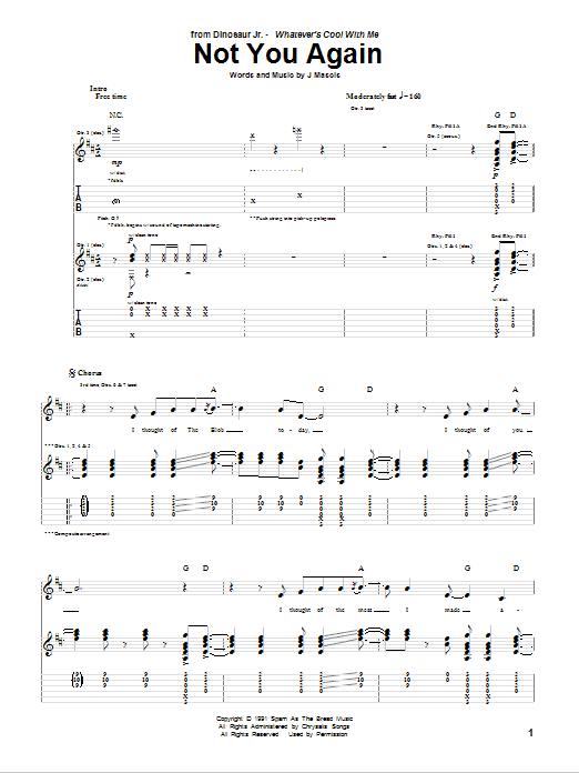 Dinosaur Jr. Not You Again sheet music notes and chords arranged for Guitar Tab