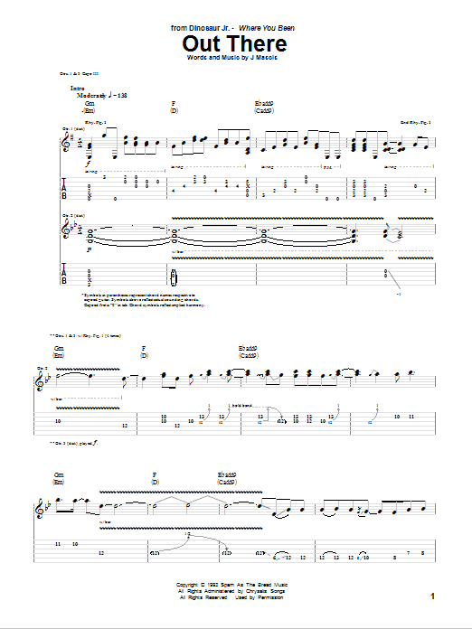 Dinosaur Jr. Out There sheet music notes and chords arranged for Guitar Tab