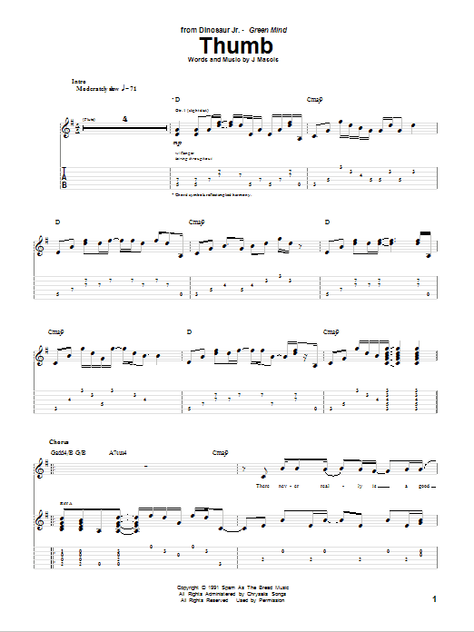 Dinosaur Jr. Thumb sheet music notes and chords arranged for Guitar Tab
