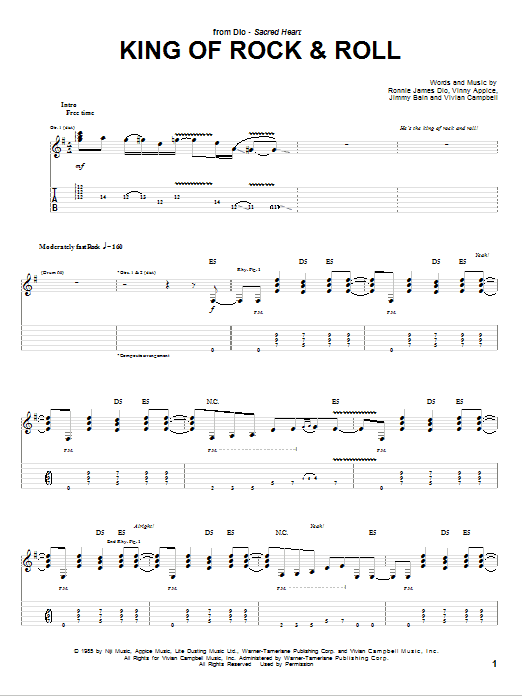 Dio King Of Rock & Roll sheet music notes and chords arranged for Guitar Tab