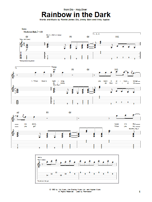 Dio Rainbow In The Dark sheet music notes and chords arranged for Guitar Tab