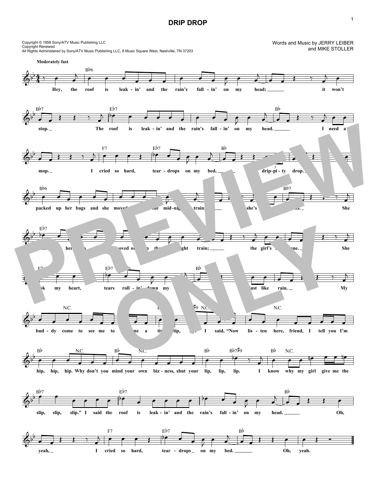 Dion Drip Drop sheet music notes and chords arranged for Lead Sheet / Fake Book