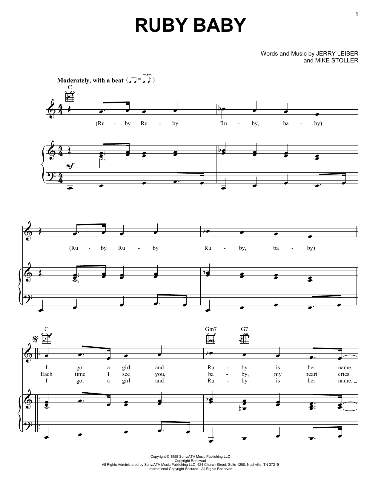 Dion Ruby Baby sheet music notes and chords arranged for Guitar Chords/Lyrics