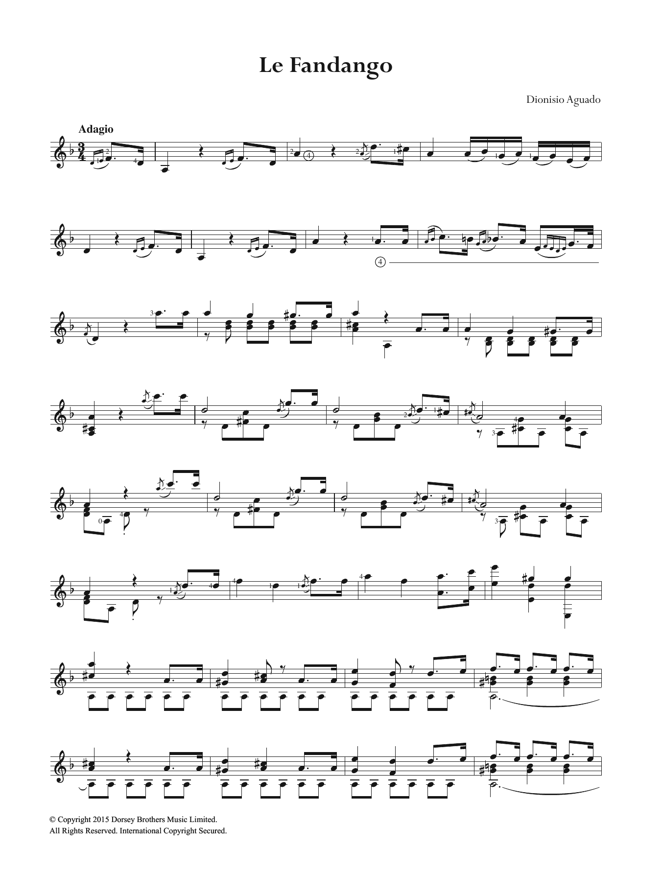 Dionisio Aguado Le Fandango sheet music notes and chords arranged for Easy Guitar