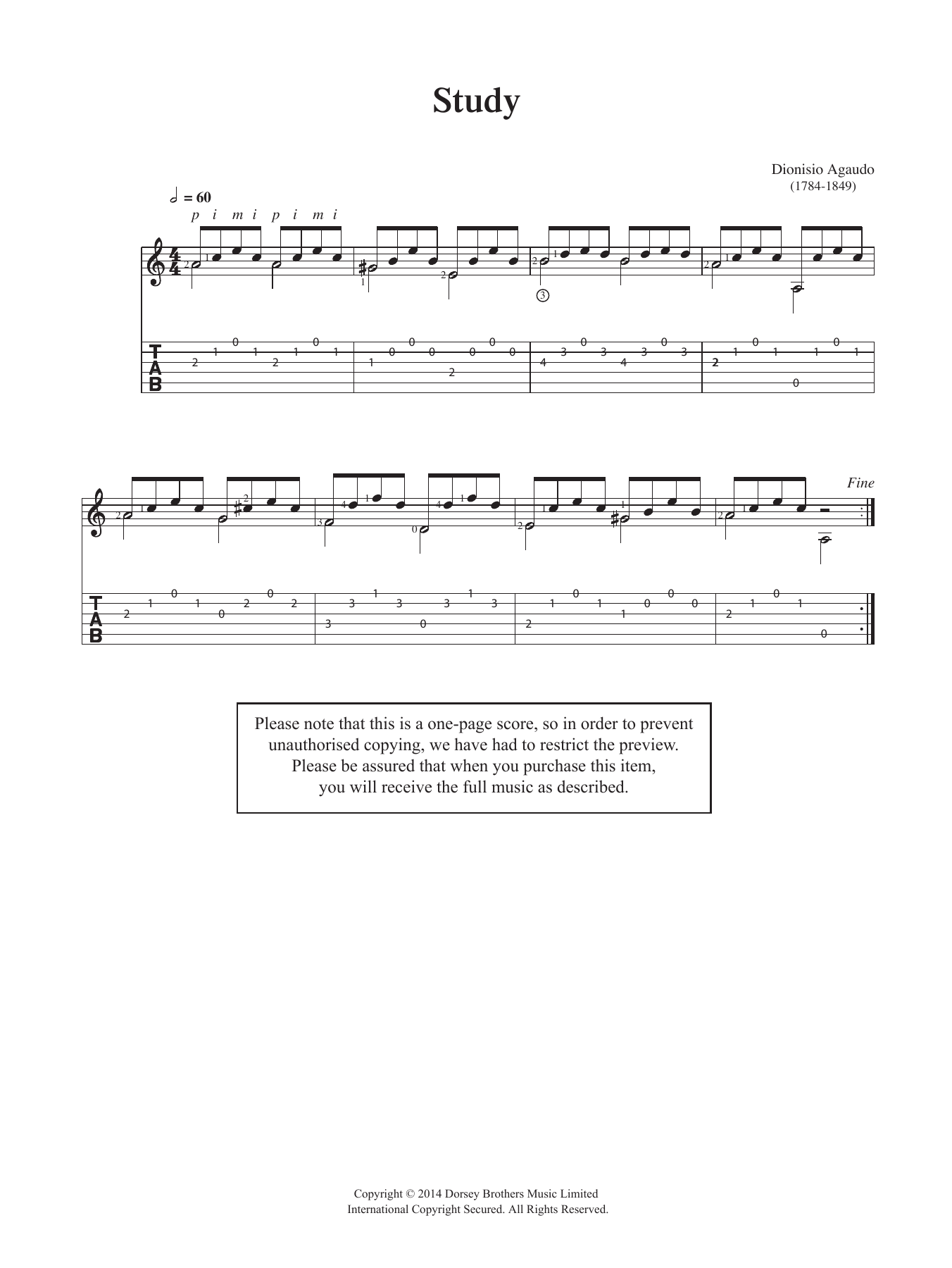 Dionisio Aguado Study sheet music notes and chords arranged for Easy Guitar
