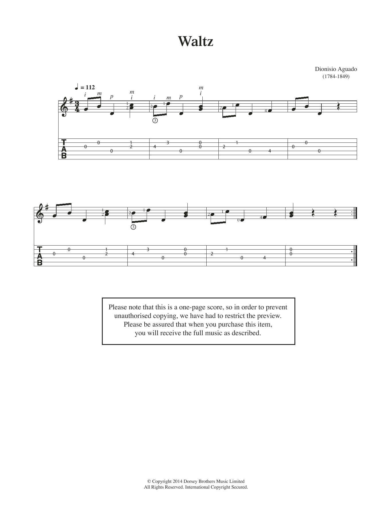 Dionisio Aguado Waltz sheet music notes and chords arranged for Easy Guitar