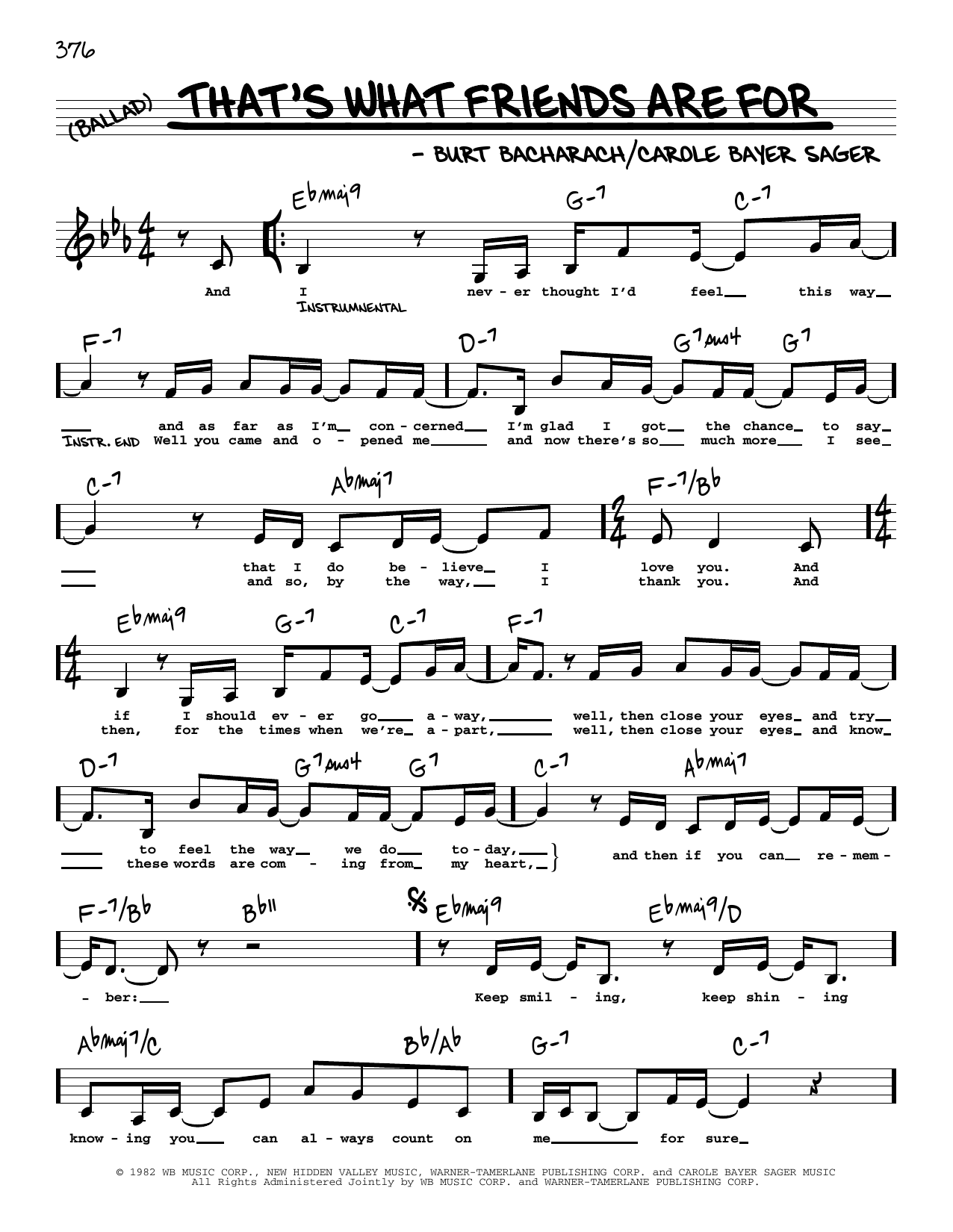 Dionne & Friends That's What Friends Are For (Low Voice) sheet music notes and chords arranged for Real Book – Melody, Lyrics & Chords